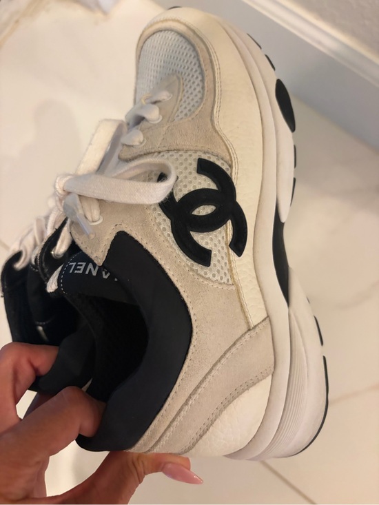 CHANEL Shoes - CHANEL Cream & Black Logo Chunky Sneakers